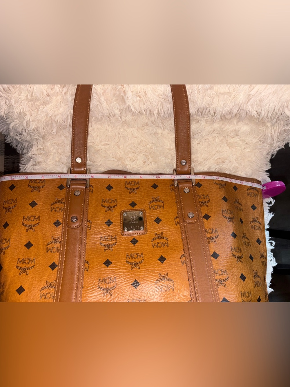 MCM Cognac Visetos Canvas Leather Trim Monogram Pattern Tote Bag - Picture 10 of 11